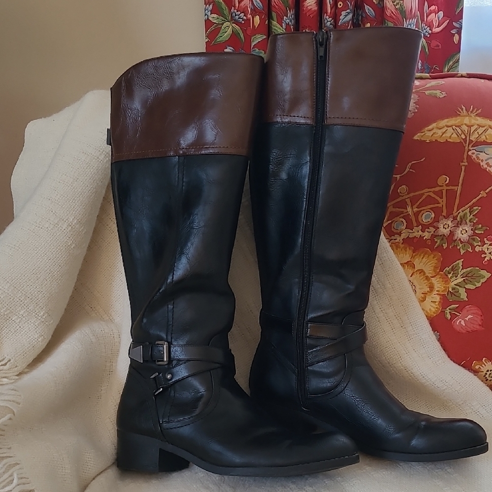 Unisa Untorrina Black and Brown Knee-High Wide Calf Boots